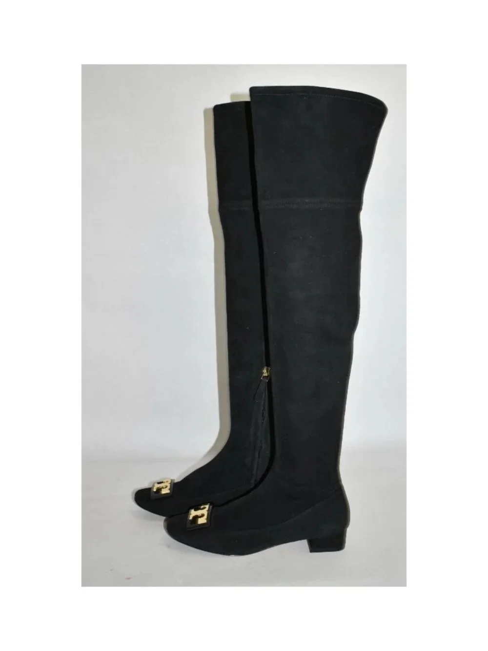 $650 TORY BURCH Gigi Stretch Over the Knee Boots RIDING BLACK GOLD LOGO 5 (M31)
